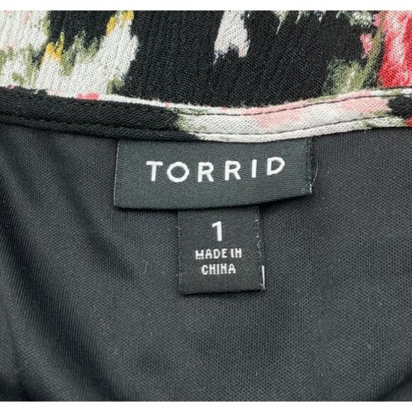 Torrid Mini Gauze Lace-Up Black and Pink Floral Skater Dress 1X Flutter Sleeves - Picture 5 of 8